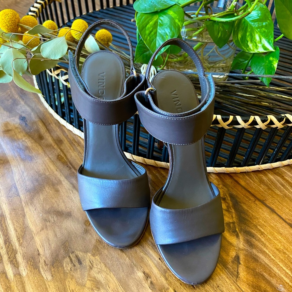 Vince Ankle Strap Sandals Heels Soft Leather Gray